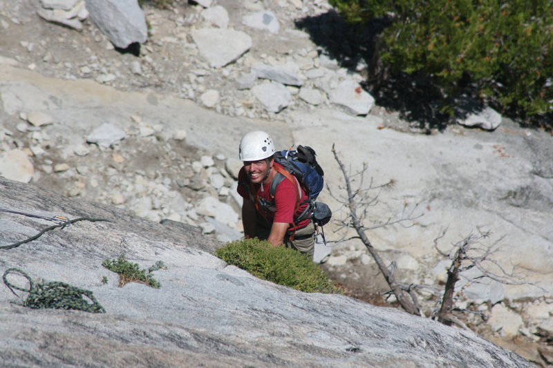 Nathan coming up pitch 2. The Tree Route on Dome Rock. 8-22-10