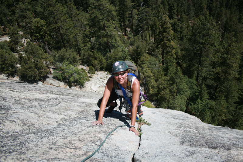 Agina Sedler almost to the second belay.