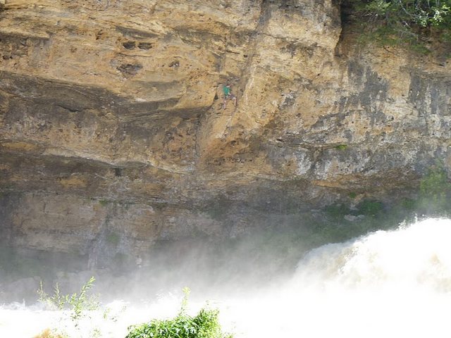 brandon high on leftovers, battling the spray! falls were raging that day (08/15/2010).