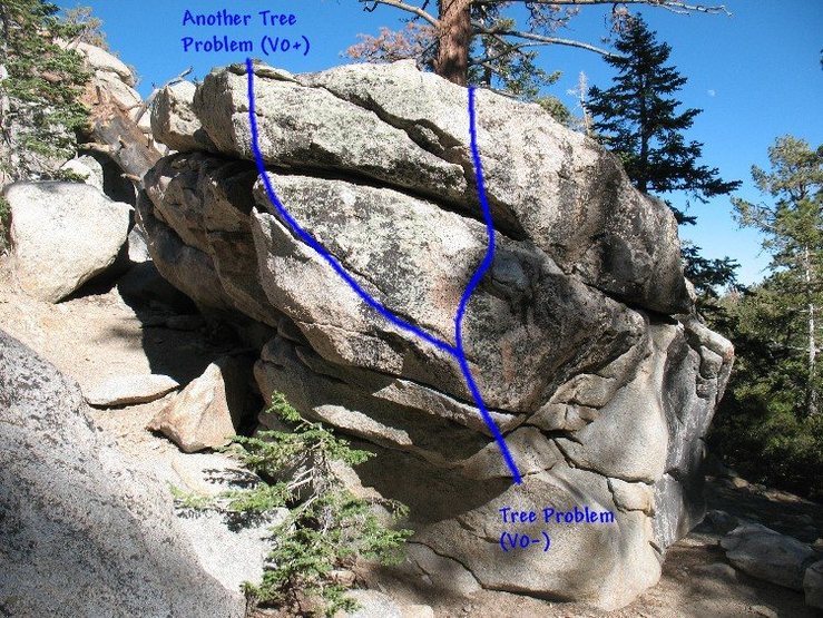 Photo/topo for the Warm-Up Boulder (West Face)
