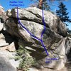 Photo/topo for the Warm-Up Boulder (West Face)