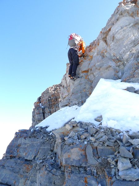 Up the rock step on Everest Ridge