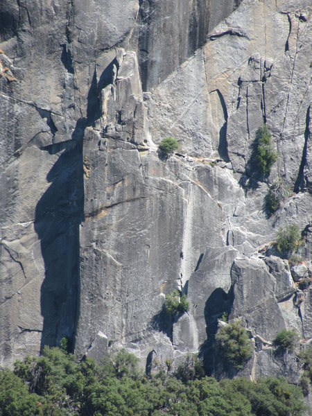 Telephoto of unknown climber on route; from 3 miles distant.