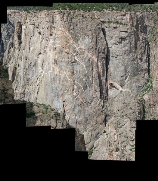 North Chasm View Wall from Devils Point. Climbers visible on Journey Home.