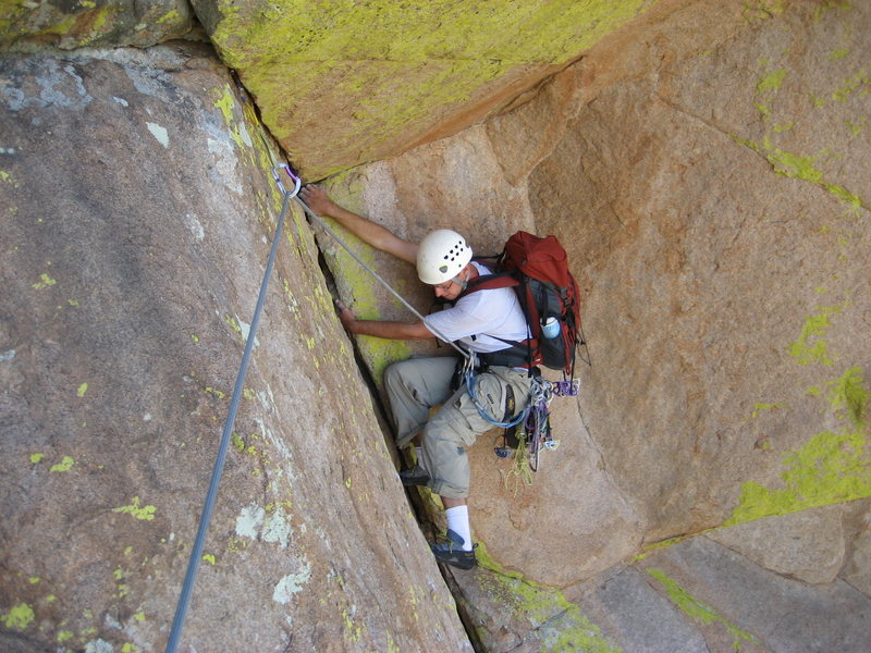 Zach Libbin following the P1 crux undercling.