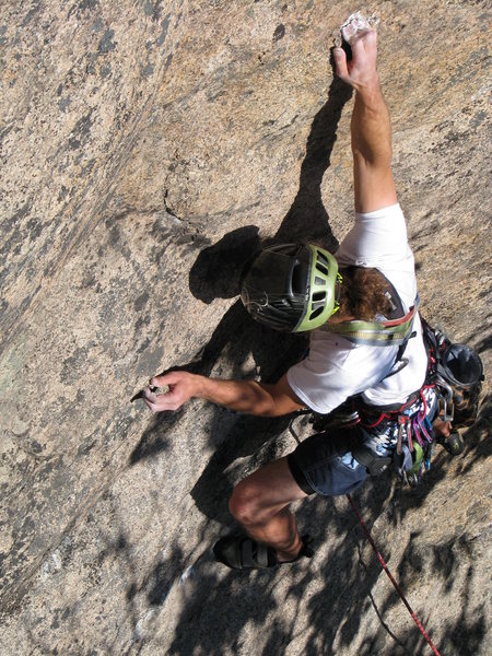 Chris Magness at the first pitch crux of I'm Still Here