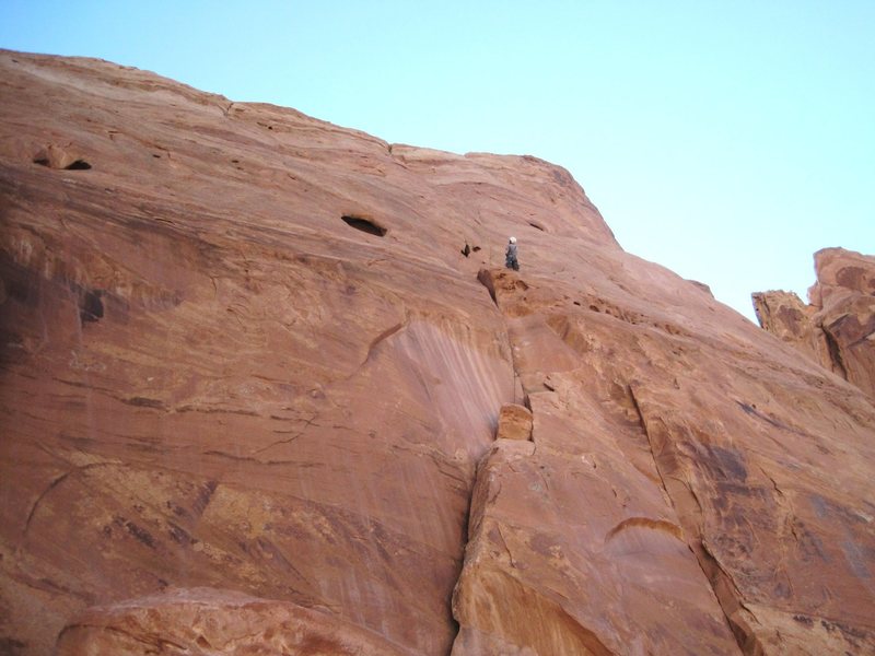 Lance at the belay of the first pitch