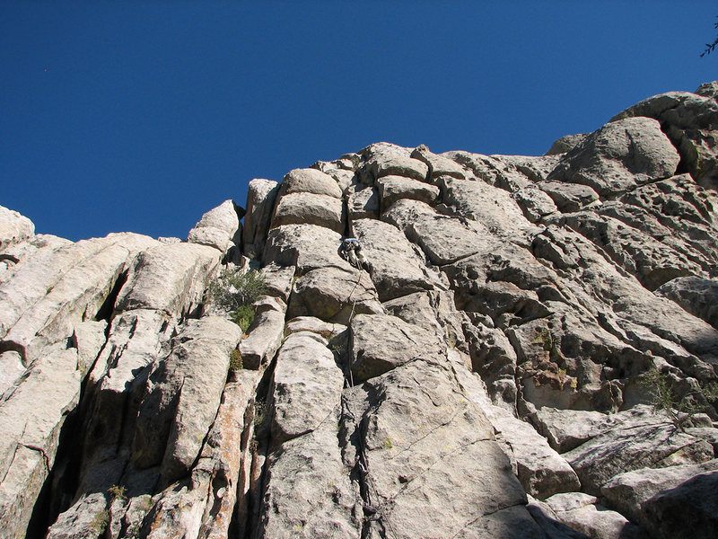Although an egregious example of the <em>butt shot</em>, this does serve to show the route.<br>
<br>
Photo by Stan Jensen.