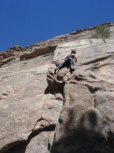 Nan leading Zamboni Man, just below the first crux (2nd bolt).
