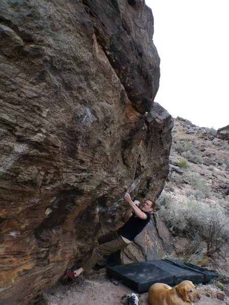 Starting the compressed crux on Mettle Tester, V6+, Escondido Circle, Grand Junction, CO