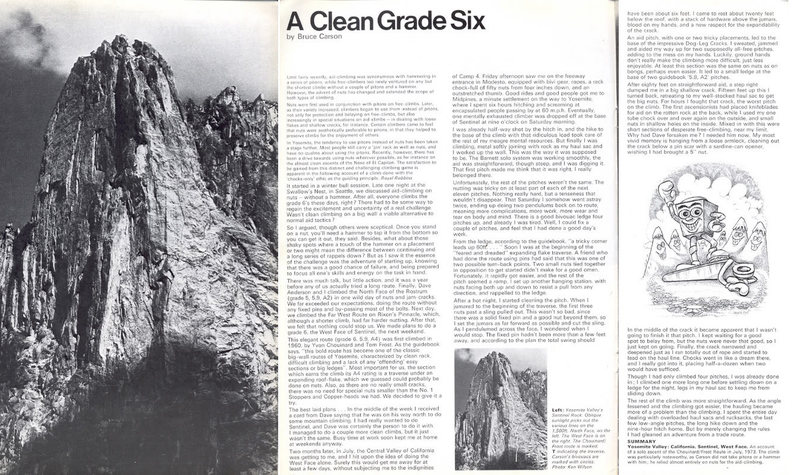 A Clean Grade Six- article by Bruce Carson in Mountain 33.