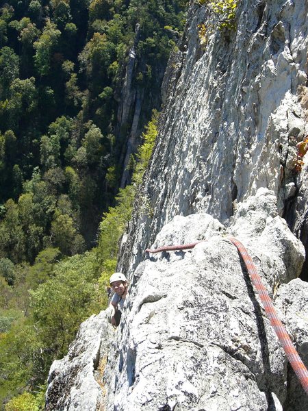 Tim nearing the top of pitch 1.
