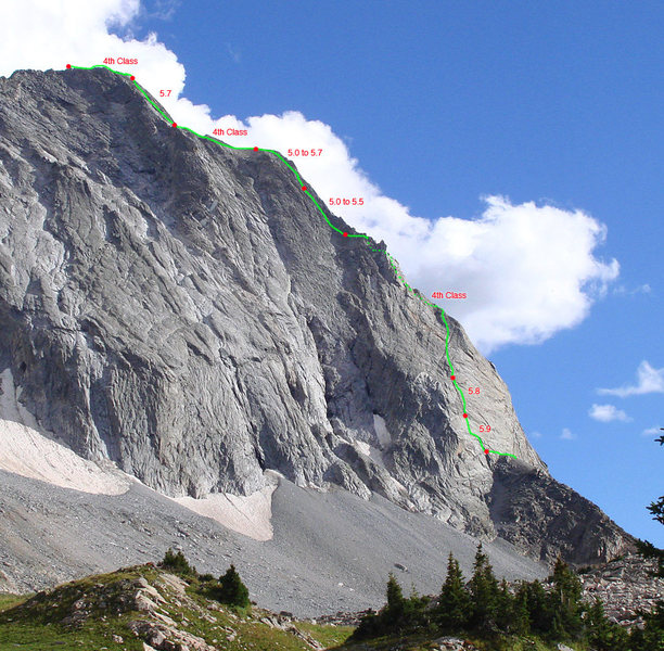 A rough topo of the route. Dawson's 14er guide has a better detailed one.