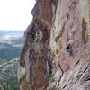Ben getting into the first crux on the way to a solid onsight.