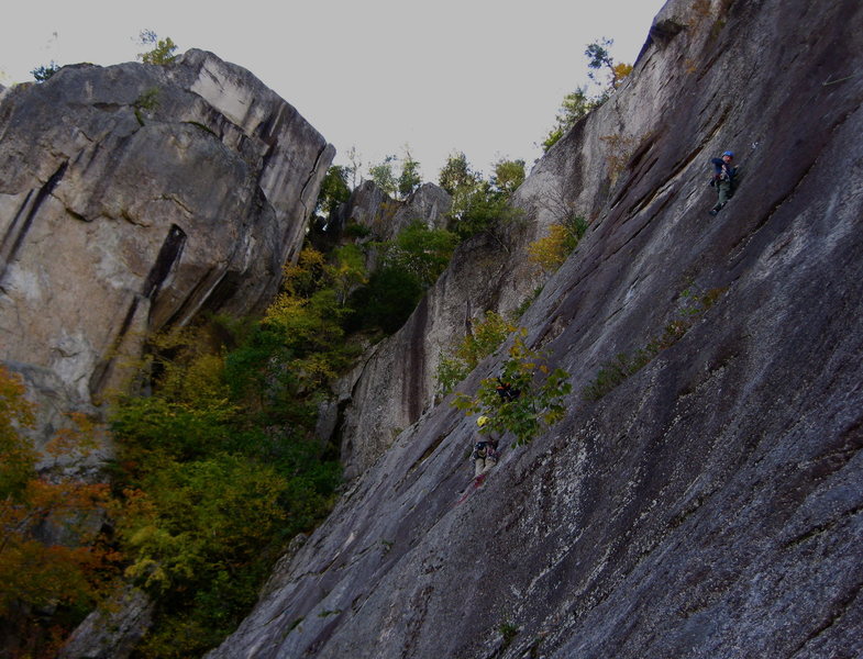 Chris finishing up the 5.9 traverse. Photo: Jeff Longcor,2010