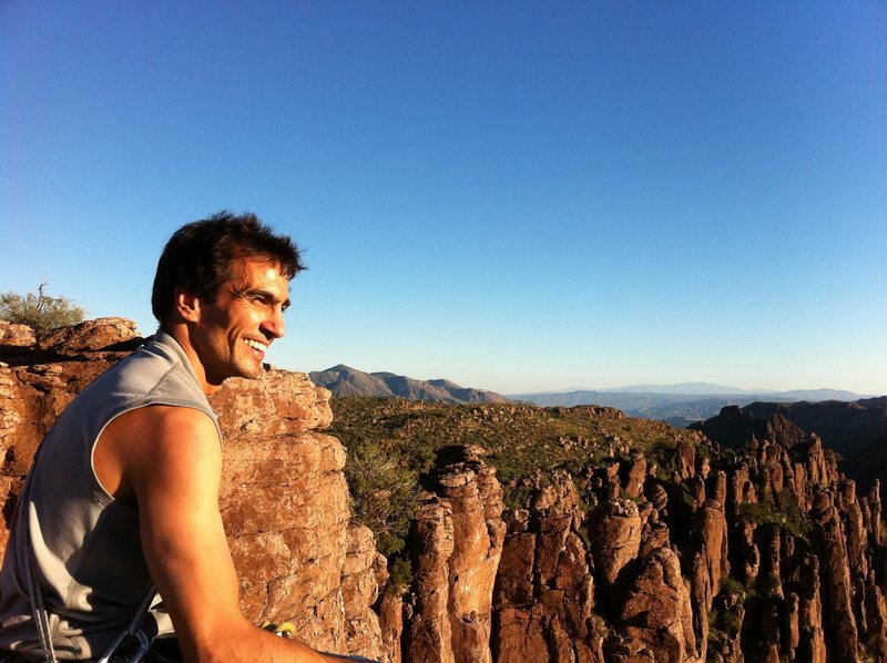 My very happy brother on top -- notice Ray mine way off in the distance!