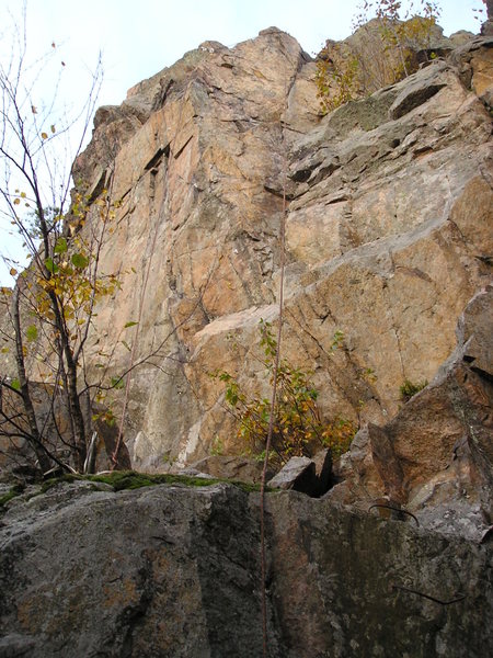 Rope on right side is slightly to the right of the 5.10 route.