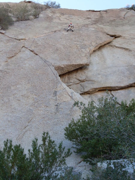 Nearing the first belay.  Notice the entire route is visible from this vantage point.