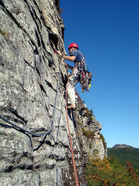Leading the P2 traverse on a beautiful fall day. Photo by Michael.