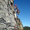 Leading the P2 traverse on a beautiful fall day.  Photo by Michael.