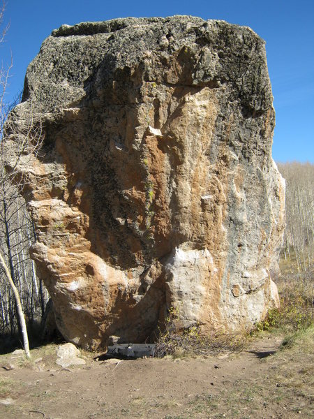 The overhang on Joint Rock. The problem that goes up the middle of the face has yet to be completed. The left arete is Long Shot and the right arete is Filth Pig/Escape Hatch.