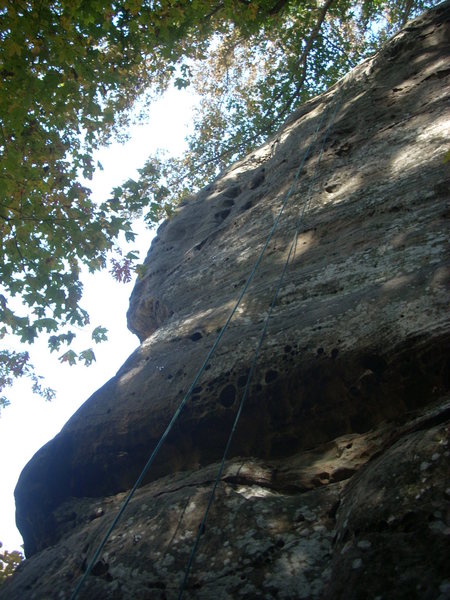Climbs left of the rope line.