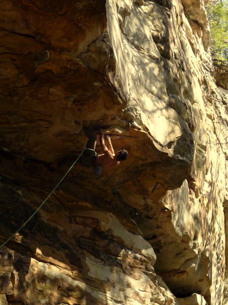 Jeremy Steck, heading into the crux on Mind Bomb.