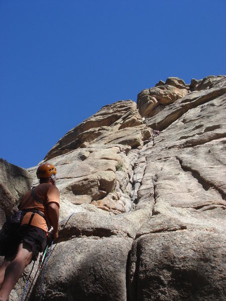 Nan leading Staircase, Dave with the belay.