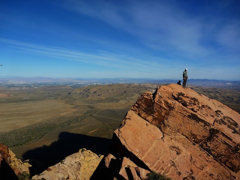 Councilman Costello on top of the small summit of Armatron pitch 6. Las Vegas in the background. October 2010.