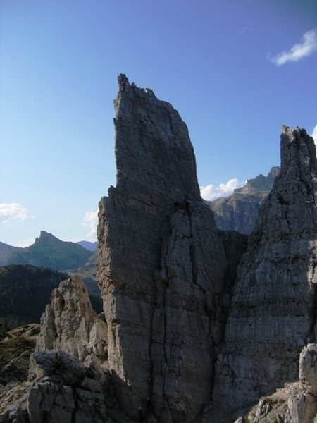 Torre Inglese looking at the Via Normale route (multiple parties on this short, popular classic).