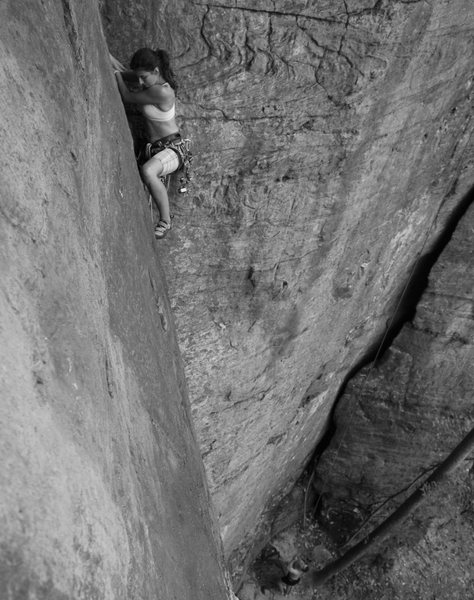 Sylvie on one of her first trad leads. Photo: Chris Drover