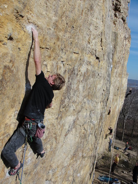 brandon at the crux of rock pigs on a busy fall day, november, 2010.