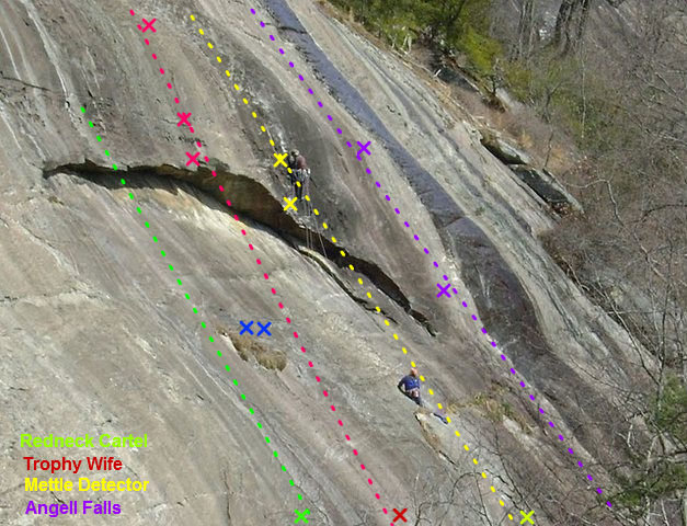 approximate location of some newer routes on right sided of wall.