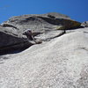 Making our own way on a dihedral on the south face of moro rock