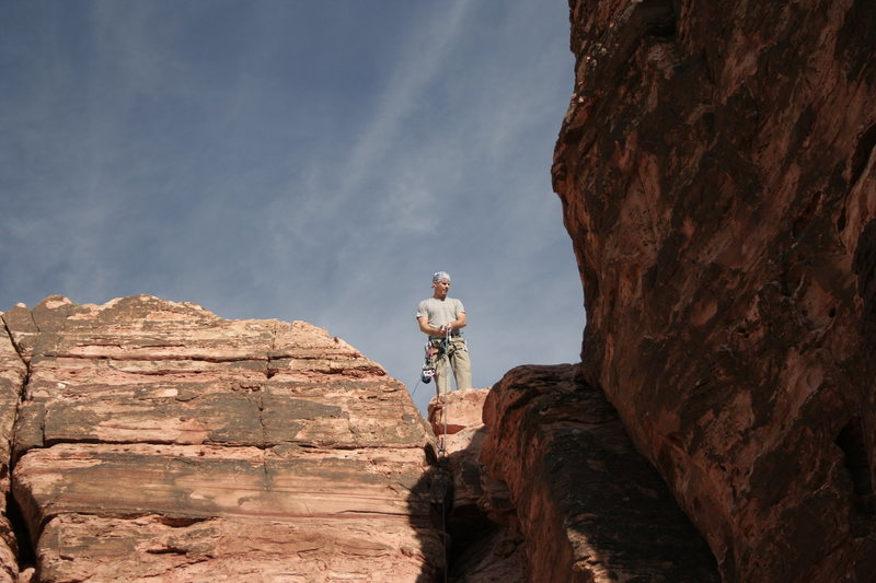 Top of a 5.7 trad climb (don't remember name, but close to Valentine's Day)