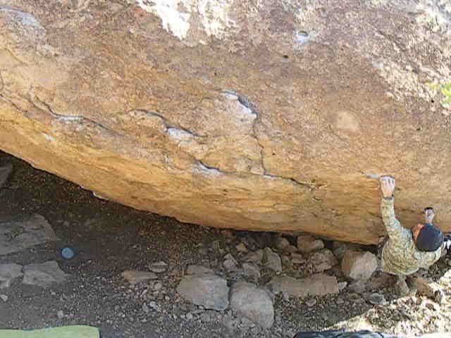 Me sticking the crimp on Blissium (V9).