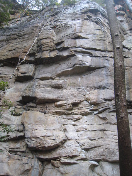 Poor photo of a great route. Note the upper bit is wet in this pic, fortunately its all jugs up there.
