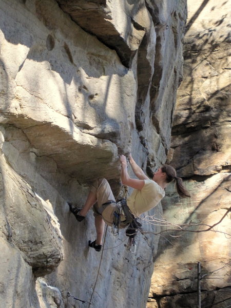 Dana Steck, heading into the business on Lost Souls, 5.12a.