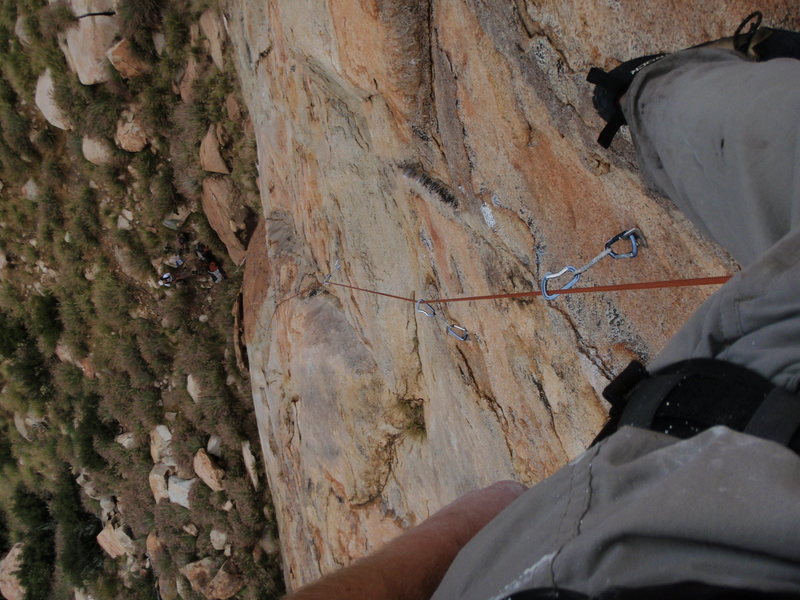 looking down the first pitch of Leonids (5.9), El Cajon Mountain, San Diego CA
