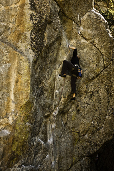 Mike pulling the first crux on Strange Science.