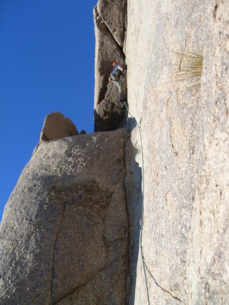 View of the bottom section, with pro being placed at base of the overhung crack section.
