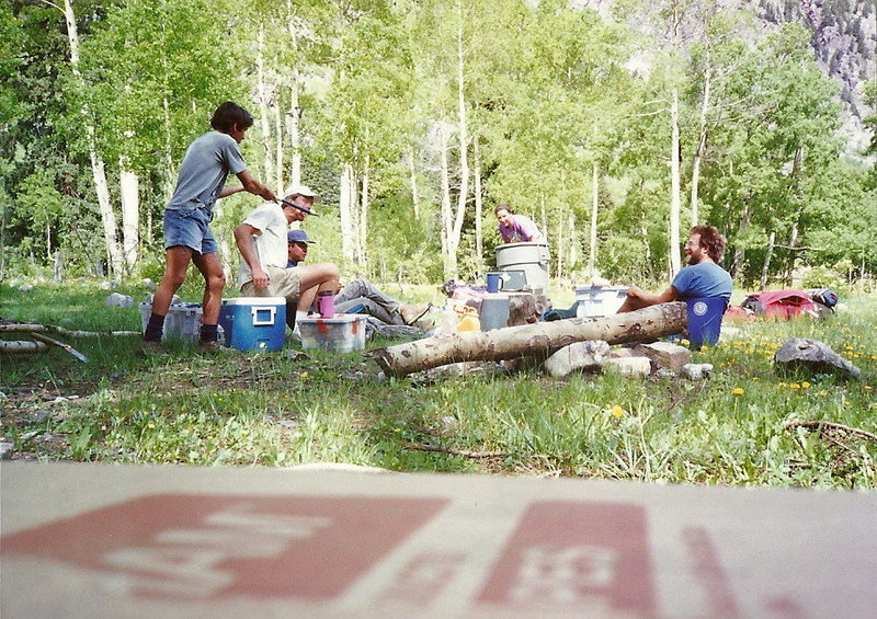 Another resupply...the late Mike Vanderbeek looks happy w/ ice axe in his jowl...Bruce Morrow looks on... Emily_____? smiles nicely and we know why!