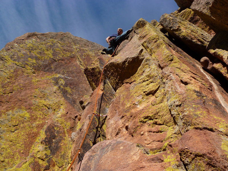 At what we found to be the second crux. It eases in difficulty from here but its not easy to get into this position.