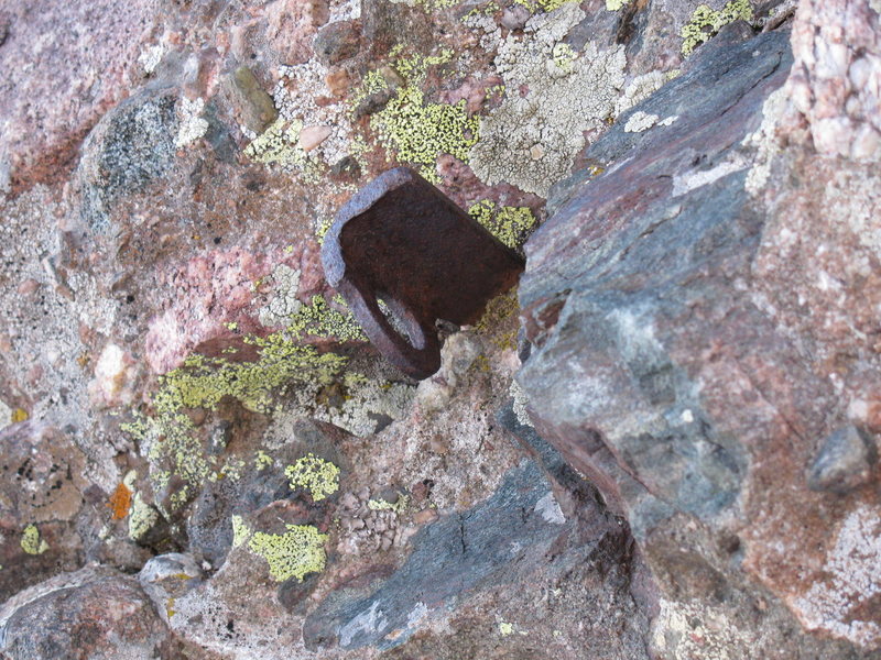 Rusty old pin on the final stretch to the summit of Crestone Needle from South side.