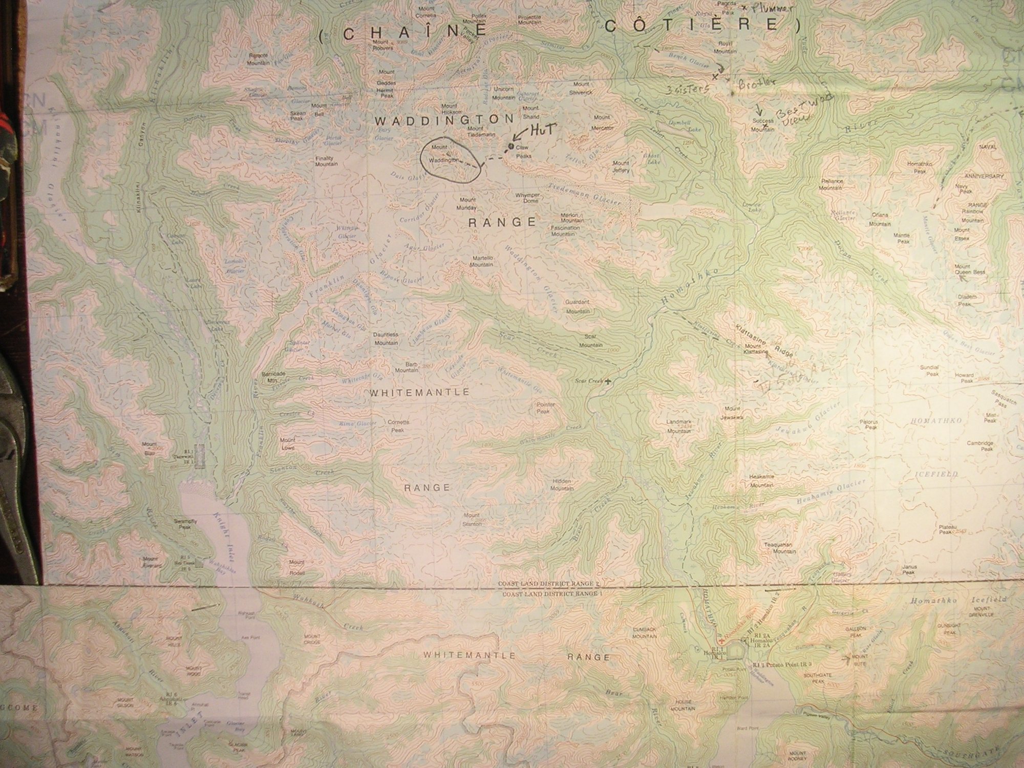 Waddington Range Map contour interval 200 meters ten kilometer grid