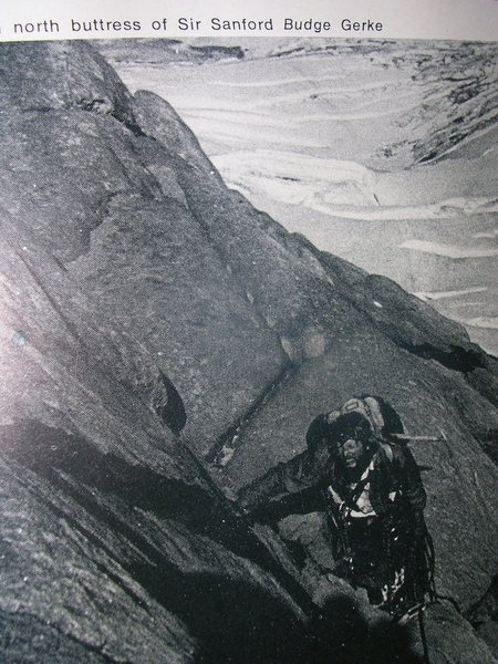 Ted Davis, a sailor and climber from British Columbia. I met Ted just after he climbed the Salathe Wall, before camming devices were invented. He called their route gnarly, expect double (gnar-gnar). <br>
<br>
Photo by Budge Gerke <br>
published in CAJ, 1973