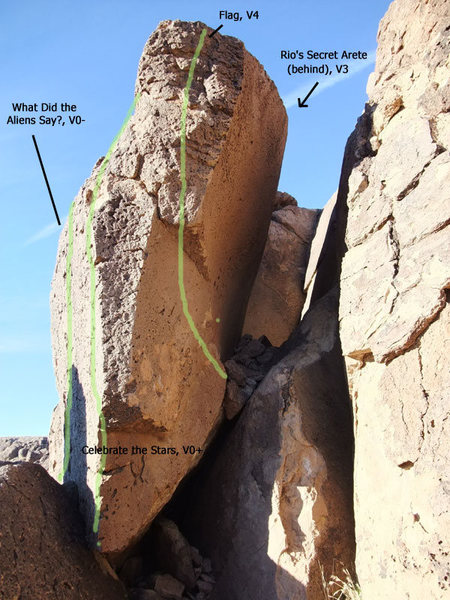 routes on the Secret Arete boulder
