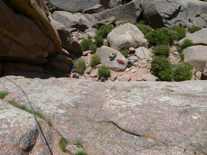 looking down from the 3rd belay station on Walt's Wall