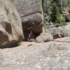 The ledge from the 4th belay/rap anchors.