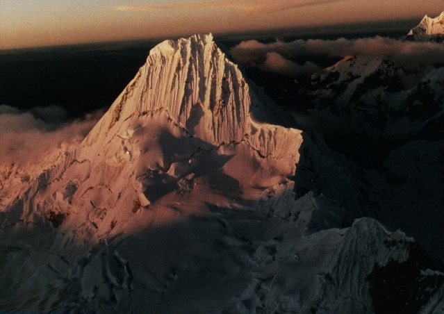 Alpamyo, Cordillera Blanca. Intimidating looking mountain with classic alpine routes up to 75 degrees and steeper...